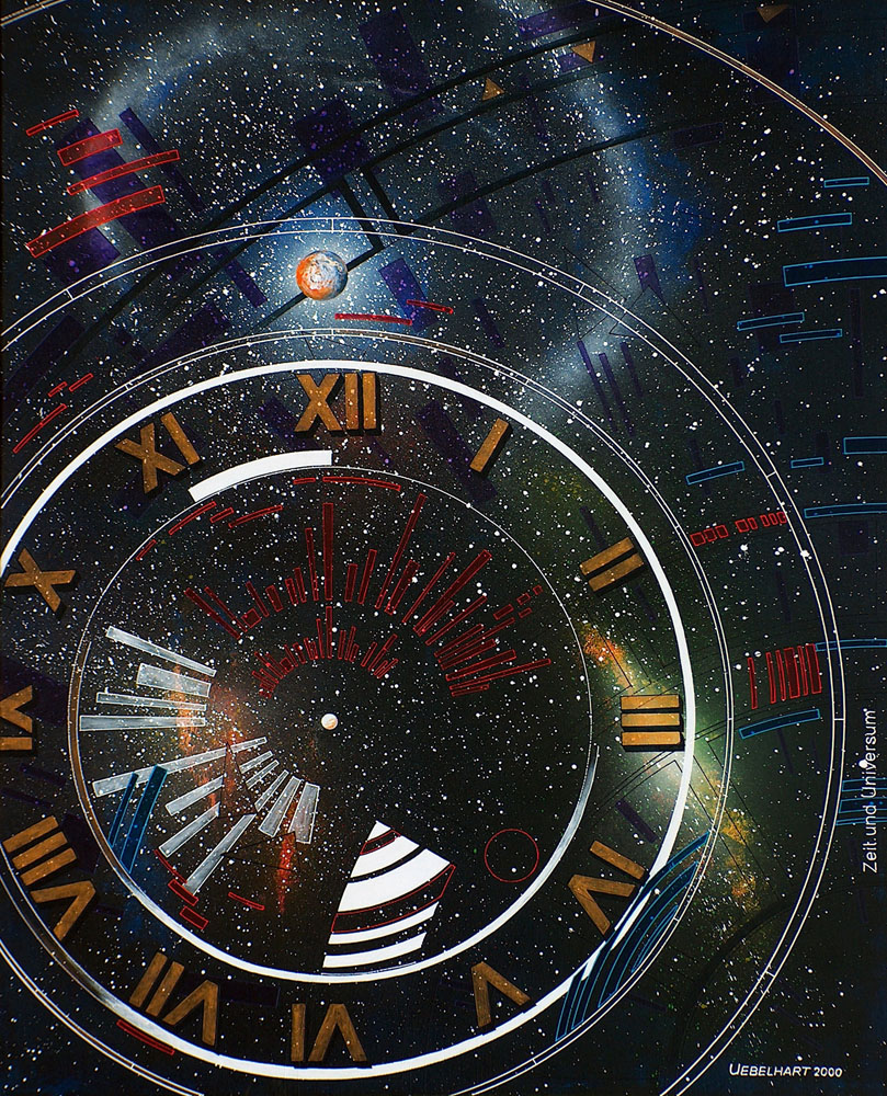 Atelier Uebelhart | Gemälde | Mystery | 1003 | Zeit und Universum | Uhr | Planet | Sterne