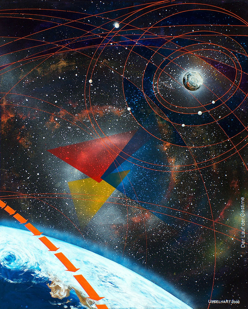 Atelier Uebelhart | Gemälde | Mystery | 1004 | Der Lauf der Gestirne | Universum | Erde | Planet | Sterne | Umlaufbahnen