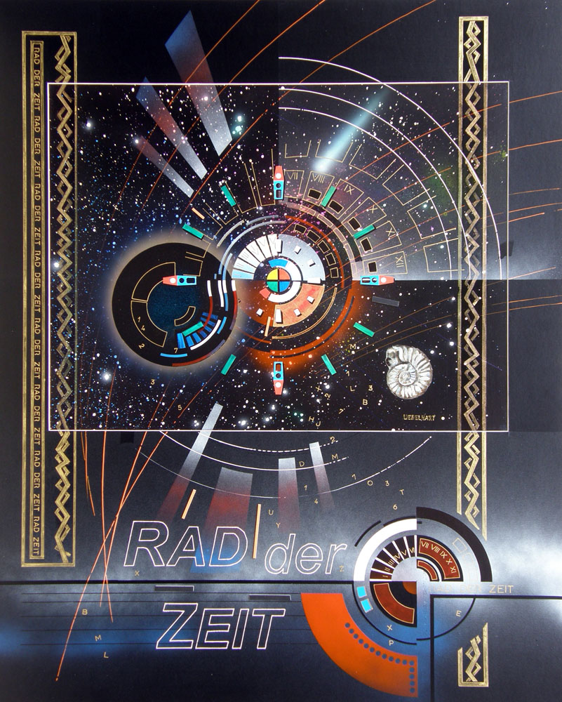 Atelier Uebelhart | Gemälde | Mystery | 1020 | Rad der Zeit | Universum | Ammonit | Uhr | Sterne
