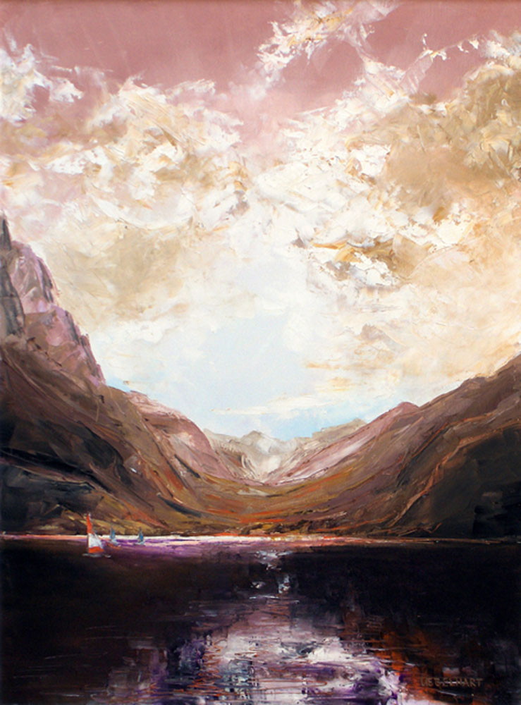 5002 | Gemälde | Landschaft | Natur | Am Klöntalersee | Atelier Markus Uebelhart | Bergsee | Gewitterstimmung