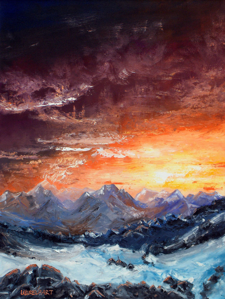 5004 | Gemälde | Landschaft | Natur | Sonnenuntergang | Atelier Markus Uebelhart | Berge | Abendstimmung