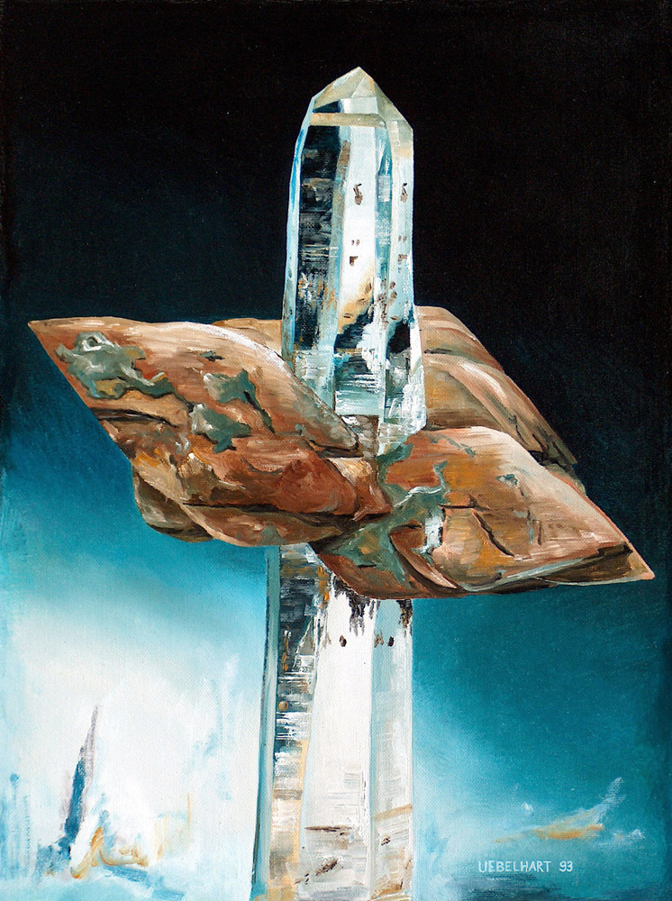 6022 | Gemälde | Kristalle | Siderit auf Bergkristall | Atelier Markus Uebelhart | Kristallmaler | Crystal painter | peintre de cristal