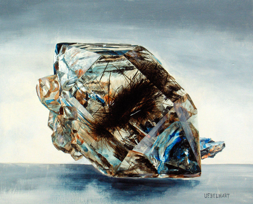 6095 | 20091230 | Gemälde | Kristalle | Bergkristall mit Turmalineinschluss | Val Nalps | Atelier Markus Uebelhart | Kristallmaler | Crystal painter | peintre de cristal