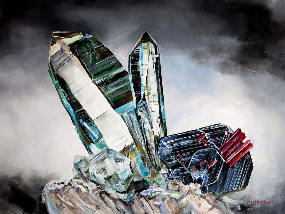 6165 | Gemälde | Kristalle | Hämatit Quarzstufe | Atelier Markus Uebelhart | Kristallmaler | Crystal painter | peintre de cristal