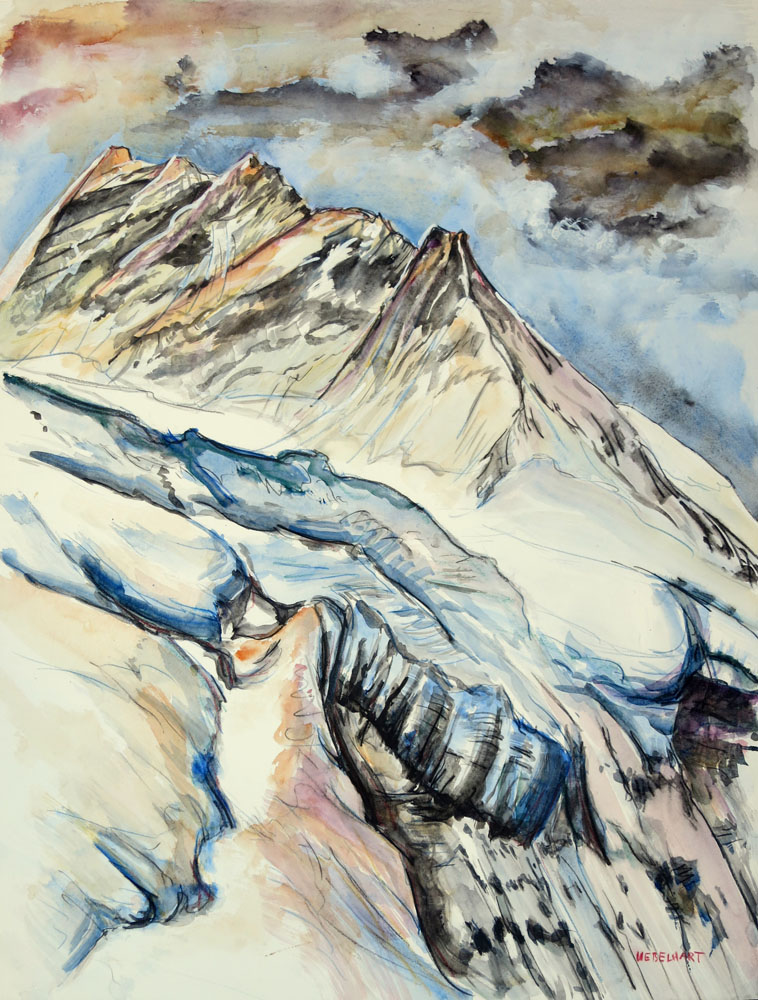 8044 | Gemälde | Aquarell | Alpine Landschaft | Jungfrau | Atelier Markus Uebelhart | Gletscher | Gletscherabbruch