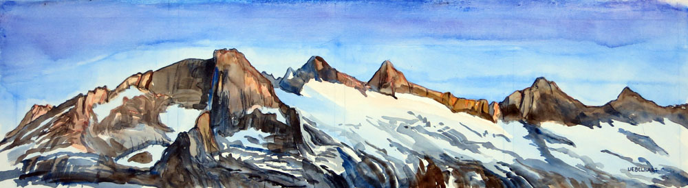 8056 | Gemälde | Aquarell | Alpines Panorama | Nägelisgraetli | Grimsel | Atelier Markus Uebelhart | Gletscher | Berge
