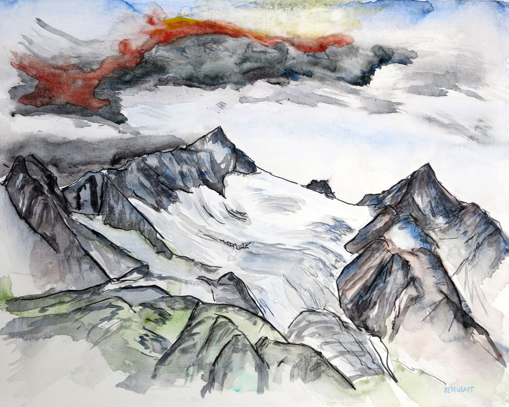 8062 | Gemälde | Aquarell | Alpine Landschaft am Sustenpass | Atelier Markus Uebelhart | Gletscher | Berge
