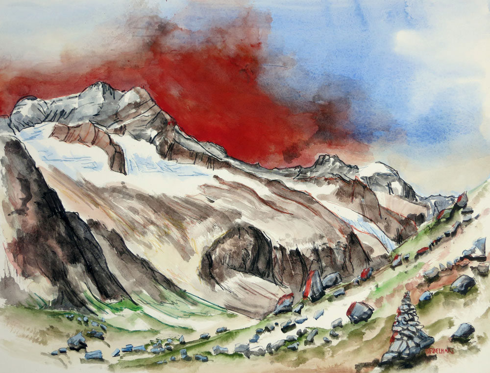8055 | Gemälde | Aquarell | Im Voralptal | Atelier Markus Uebelhart | Gletscher | Berge
