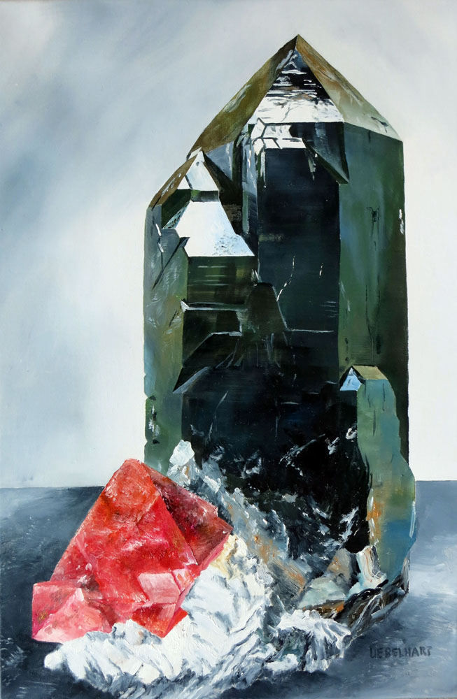 6332|Gemälde|Kristalle|Rosafluorit|Morion|Atelier|Markus|Uebelhart|Kristallmaler|Crystal|painter|pink|Fluorite
