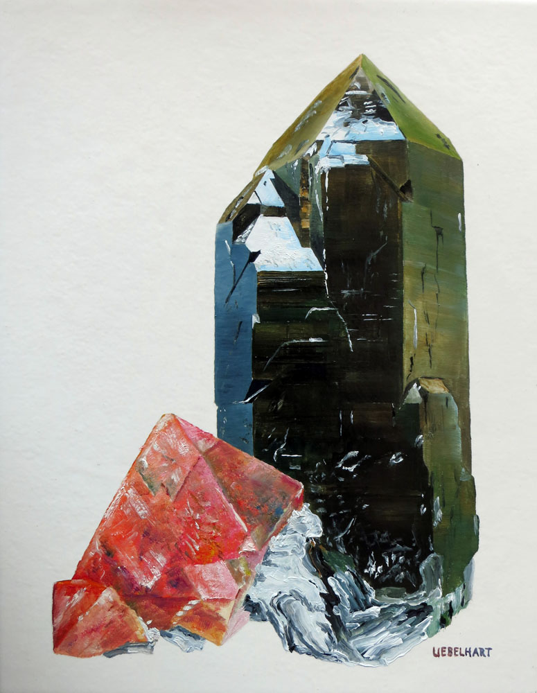 6336|Gemälde|Kristalle|Morion|Rosafluorit|Atelier|Markus|Uebelhart|Kristallmaler|Crystal|painter|pink|Fluorite